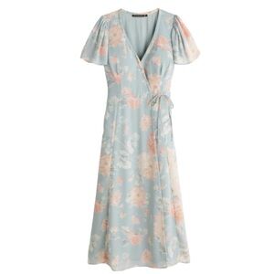 Abercrombie & Fitch Midi Floral Wrap Dress With Flutter Sleeves
